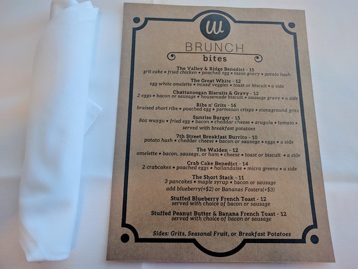 Menu at Walden Club Chattanooga